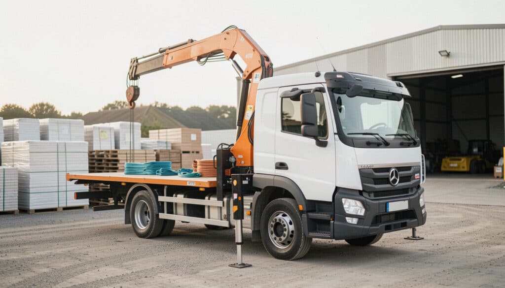 Camion plateau avec grue : usages, capacités et choix